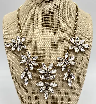 J. Crew Statement Necklace Crystal Flower Petals Dangle Formal Elegant Jewelry • $34.95