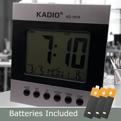 Kadio Desktop Digital Alarm Clock With Large LCD Screen Clock And Indoor Temp • £9.99