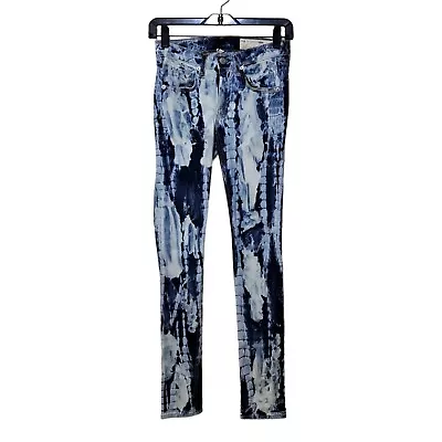 NWOT Rag & Bone Skinny Jeans Size 24 Rivera Light Dark Blue Tie Dye Acid Wash • £29.18