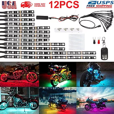 12Pcs Motorcycle RGB LED Neon Under Glow Lights Strip Kit For Honda BMW Yamaha • $25.95