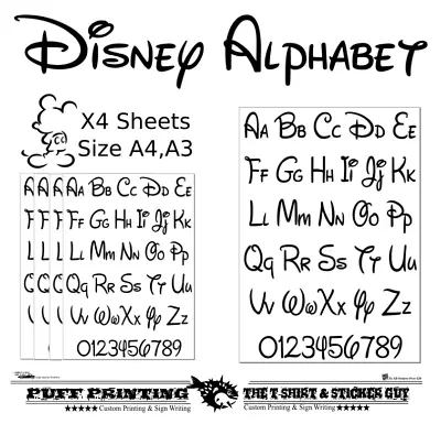 Disney Alphabet Stickers Craft Wall Art  A-Z 0-9 X4Sheets Home A4 & A3    • £3.99