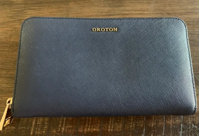 $60 • Buy OROTON NAVY Galaxy Saffiano Leather Large Zip Around Wallet. As New