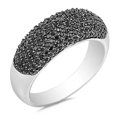 Black CZ Micro Pave Fashion Ring New .925 Sterling Silver Band Sizes 6-10 • $26.89