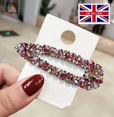 £4.99 • Buy Rhinestone Diamante Sparkly Shiny Pink Hair Clip Grip Slide UK Stock