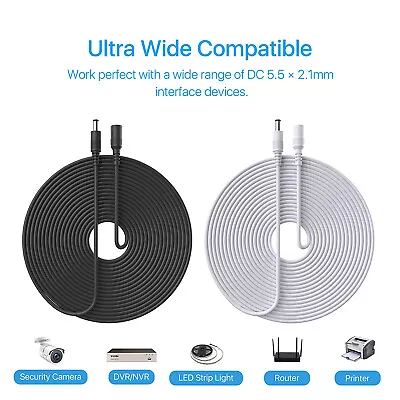 £5.70 • Buy 12V DC Power Extension Cable 2.1mm X 5.5mm Camera,DVR NVR Recorder,(Black+White)