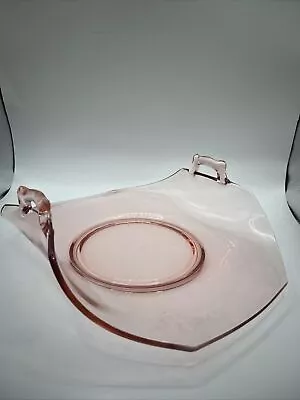 Vintage Pink Mt PLEASANT Depression Glass Bon Bon Dish W Rolled Handles 10.5” L • $32