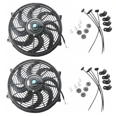 $39.99 • Buy 2x 14  Inch Universal Slim Fan Push Pull Electric Radiator Cooling 12V Mount Kit