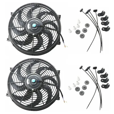 2x 14  Inch Universal Slim Fan Push Pull Electric Radiator Cooling 12V Mount Kit • $32.99