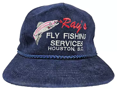 VTG Rays Fly Fishing BC Canada Corduroy Snapback Trucker Rope Hat Cap Blue • $24.95