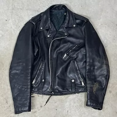 Genuine Vintage Leather Biker Jacket For Harley Riders Lining Extra Snaps • $150