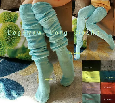 Long Loose Thigh High Slouch Socks Blue Black White Grey Plus XL Women Men Cable • $49.94