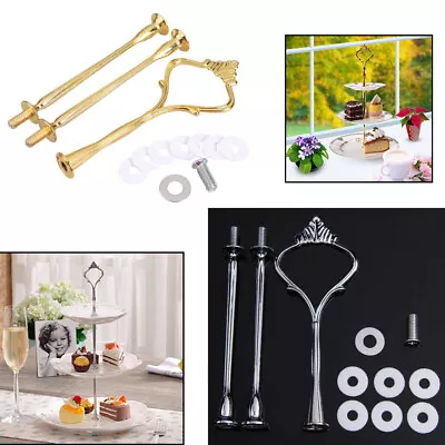 Set Of 3 Tiers Cake Plate Stand Handle Fitting Party Crown Rod Rack   • £3.72