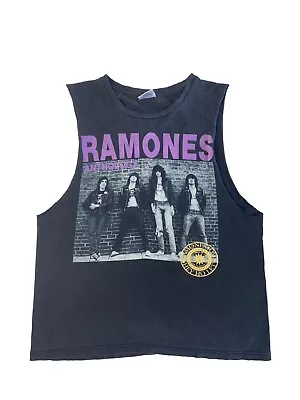 Ramones Anthology Tank Top Size Large Singlet Cut Shirt Music Vintage Graphic • £12.40