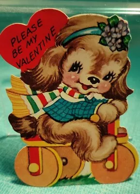 Vintage Valentine Day Card Of Puppy Riding Trike   Please Be My Valentine  • $12.50
