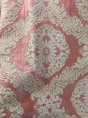 Vintage French Floral Medallion Jacquard Interiors Fabric~ Blush Coral Pink • $58.99