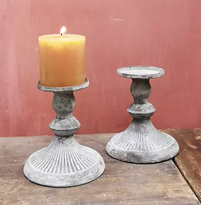 Grey Metal Pillar Candle Holder Tall Striped Flat Metal Candle Holder  • £12