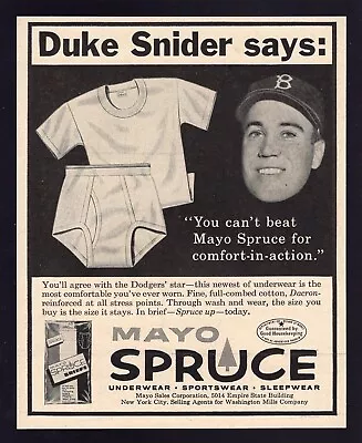 1956 PRINT AD ~ DUKE SNIDER BROOKLYN DODGERS BASEBALL Mayo Spruce Underwear • $12