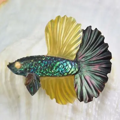 Siamese Fighting Fish Betta Iridescent Multicolor Shell Carving 3.15 G Drilled • $39.95