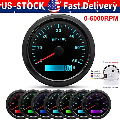 85mm Marine Tachometer Gauge 0-6000 RPM With LCD Digital Hourmeter For Car Boat • $29.93