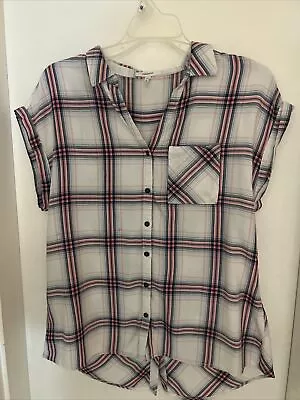 Women’s Maurices Size S Plaid Button Up Short Sleeve Top Rear Button Detail  • $3