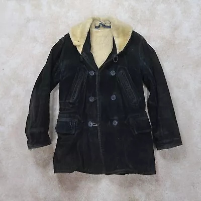 Vintage Corduroy Jacket Mens Medium Brown Sherpa Lined Coat Button Distressed • $44.99