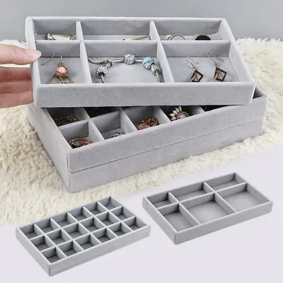 Velvet Earring Tray Slots Ring Case Necklace Box Jewelry Display Storage Holder • $8.57