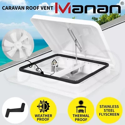 Manan Caravan Roof Vent 12V Fan Air Exhaust Hatch  RV 355x355mm Motorhome Camper • $82.99