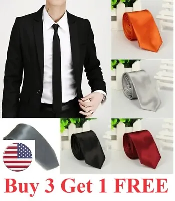 Fashion Casual Slim Plain Mens Solid Skinny Neck Party Wedding Tie Silk Necktie • $4.95