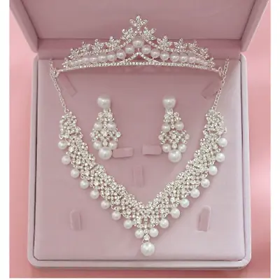 £41.09 • Buy  Silver Crown/tiara & Matching Jewellery Set, Clear Crystals, Pearls, Wedding 