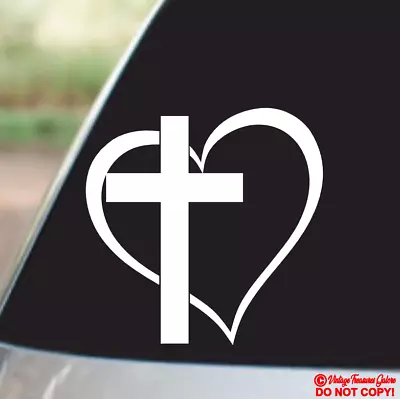 CROSS HEART Vinyl Decal Sticker Car Window Wall Bumper God Jesus Love Bible Jdm • $2.99