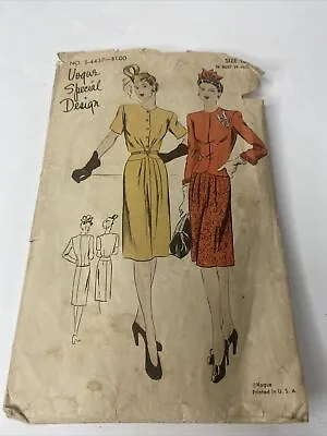 Vogue Special Design 4437 Vintage Sewing Pattern 1930s 1940s Dress Suit Sz 18 • $70