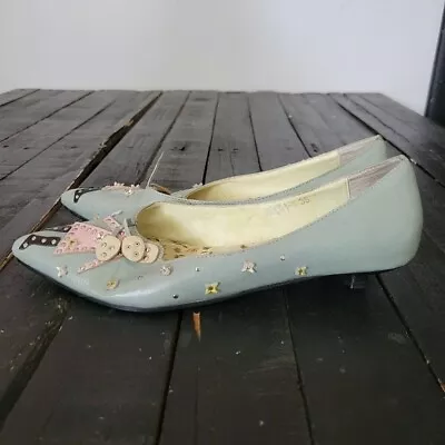 Max Maros Light Blue Kitten Heel Flats Pointed Toe Sz 35 Women's 5 Girl Figure • $89.99