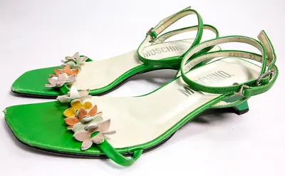 Moschino Green Open Toe Floral Detail Shoes Women's Size 36 1/2 US 5.5 • $42.49