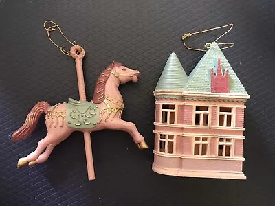 2 Christmas Tree Hanging Ornament Victoria House & Carousel Merry Go Round Horse • $38