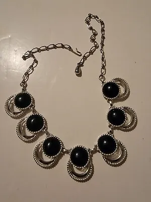 Vintage Sarah Coventry Black & Silver Tone Necklace Sign • $13.32