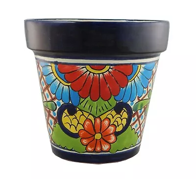 Mexican Ceramic Flower Pot Planter Folk Art Pottery Handmade Talavera # 28 • $59.49