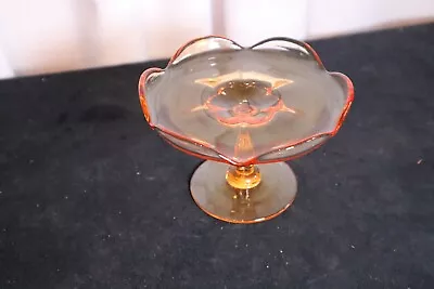 Vintage MCM Viking ? Glass Amber  Footed Pedestal Compote Candy Dish Tid Bit • $14.99