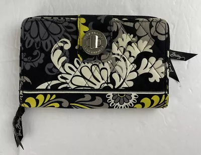 Vera Bradley RFID Turnlock Wallet Black Baroque  Zip Around Quilted Fabric • $14.99