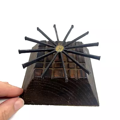 Mid Century Modern Brutalist Carved Wood Metalwork Nail Sculpture Handmade • $24.97