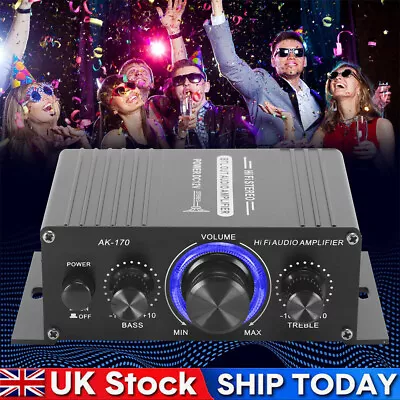 12V Power Digital Amplifier Hi-Fi Mini Stereo Audio AMP USB FM Mic Home Car NEW • £10.91