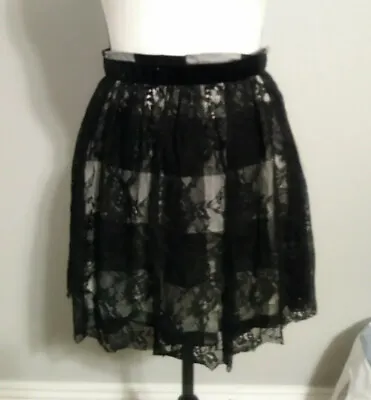 Copper Key Floral Black Lace Checked Zip Back Lined Short NWT Skirt Large • $24.99