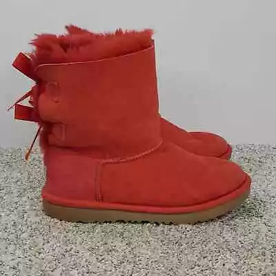 Ugg Bailey Bow II Boots Ribbon Back Red Soft Sheepskin Lined Youth Girls 3 • $38