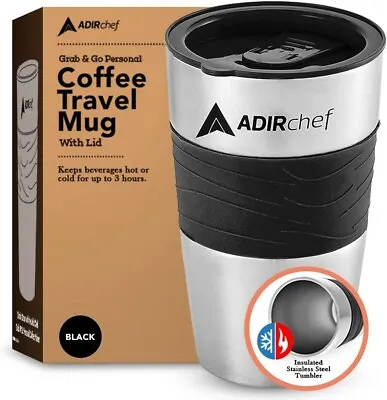 AdirChef Travel Coffee Mug 15 Oz - Insulated BPA Free S/S Vacuum [BLACK] • $11.99