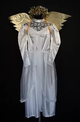 Girls Gold White Angel Gabriel Costume Christmas Nativity Play Fancy Dress 6 7 8 • £16.99