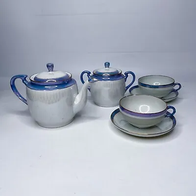 Blue Lusterware Tea Set Teapot Sugar Teacups Japan Japanese Shofu Vintage 1920s • $39.87