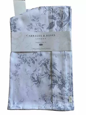 NEW Cabbages And Roses Alderney Blue Set Of 3 Cotton Dish Towels 20x30 NWT  • $29