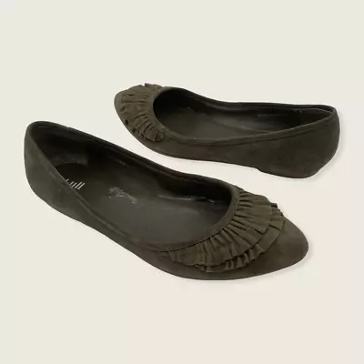 J. Jill Green Suede Tiered Ruffle Pointed Toe Ballet Flat 7.5 • $14