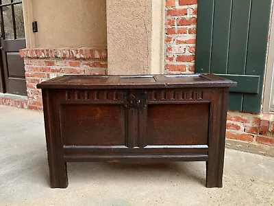 Antique English Carved Oak Coffer Trunk Chest Coffee Table Blanket Box Jacobean • $1955