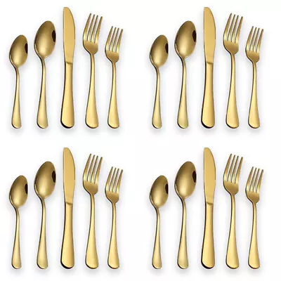 20/40 Piece Flatware Set Stainless Steel With Titanium Gold Plated Flatware Set • $28.79