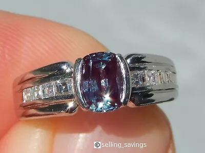 900 Platinum 1.31 Tcw Created Chatham Alexandrite  & Diamond Channel Band Ring • $895